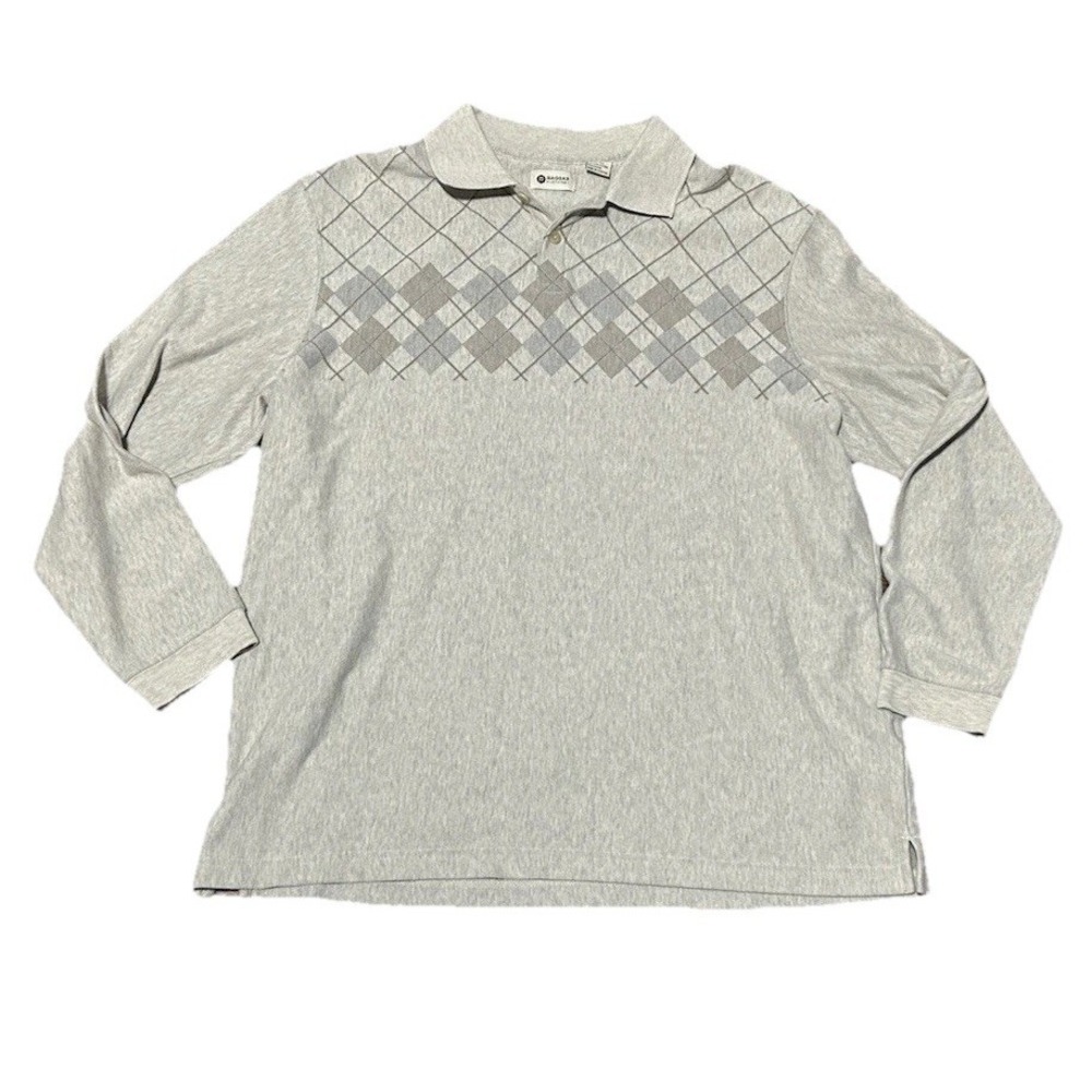 Haggar Men's Argyle Chest Stripe Gray Half-Button Sweater Shirt Size XL